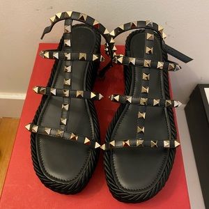 Valentino Rockstud Platform Espadrille Sandal 38